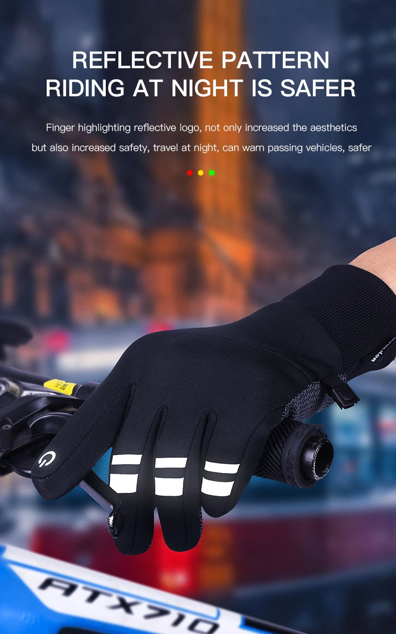 Outdoor Winter Warm Cycling Gloves Black Windproof Touchscreen Bicycle Gloves Camping Hiking Sport Running Motorcycle Gloves Men