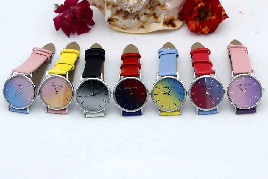 New Ladies Casual Gradient Ramp Clock 2 Color Watchstrap Luxury Women Watches Female Quartz Wristwatches Feminino Zegarek Damski