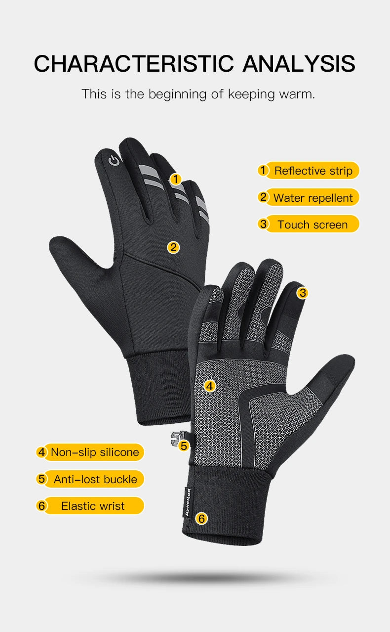 Outdoor Winter Warm Cycling Gloves Black Windproof Touchscreen Bicycle Gloves Camping Hiking Sport Running Motorcycle Gloves Men