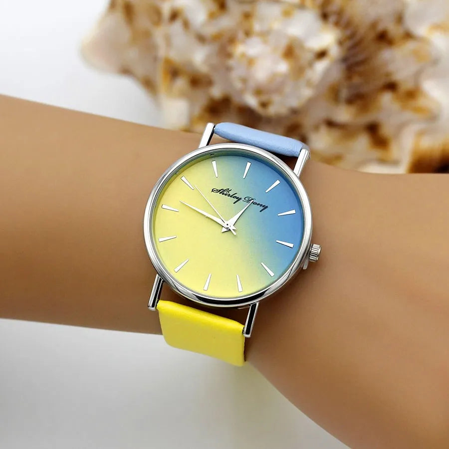 New Ladies Casual Gradient Ramp Clock 2 Color Watchstrap Luxury Women Watches Female Quartz Wristwatches Feminino Zegarek Damski