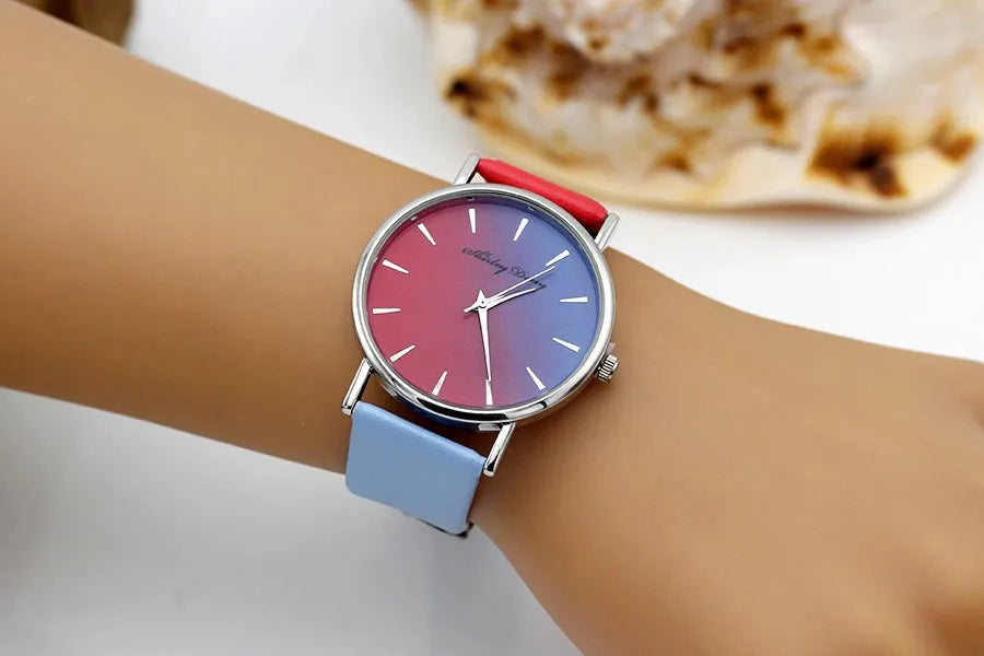 New Ladies Casual Gradient Ramp Clock 2 Color Watchstrap Luxury Women Watches Female Quartz Wristwatches Feminino Zegarek Damski