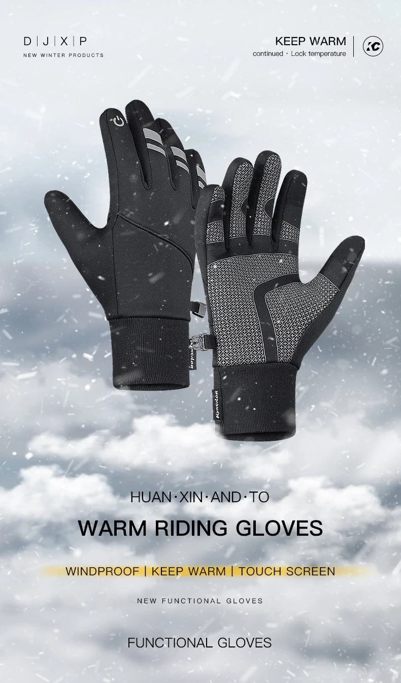 Outdoor Winter Warm Cycling Gloves Black Windproof Touchscreen Bicycle Gloves Camping Hiking Sport Running Motorcycle Gloves Men