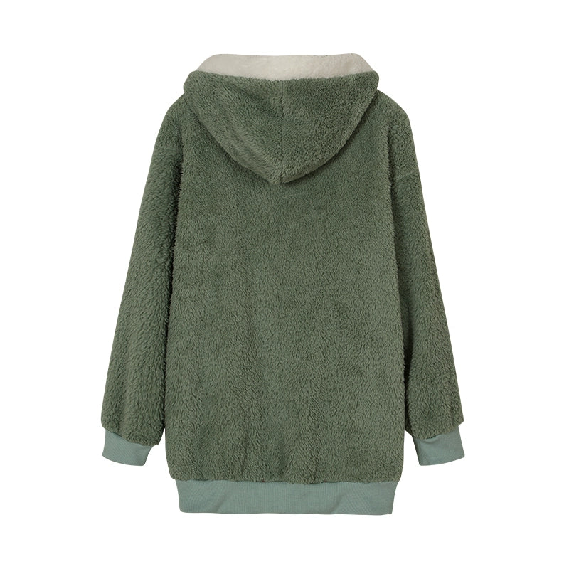 New Style Autumn And Winter Loose Plush Zipper Hooded Jacket Woman