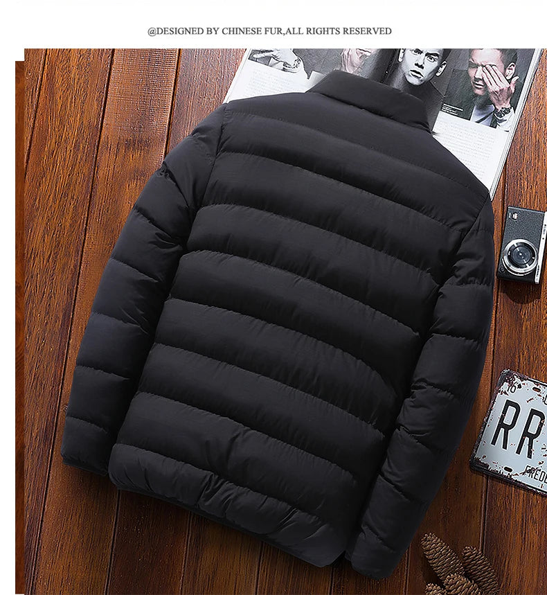 2024 Printing Men New Black Flag Logo Autumn and Winter Stand Collar Printing Four-color Cotton-padded Jacket Warm Coat Tops