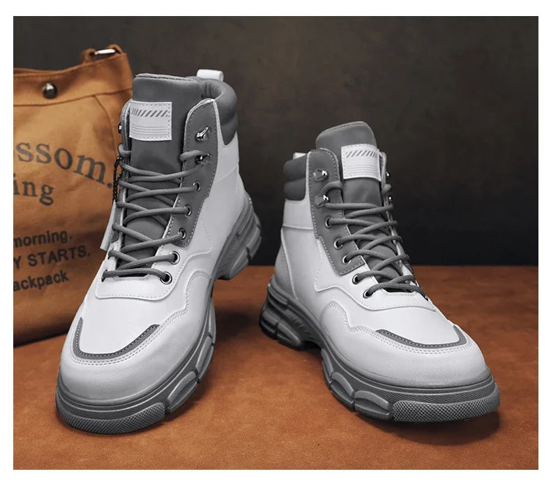 Casual High Top Boots Men Leather Shoes Fashion Outdoor Motorcycle Ankle Military Boots Men's Winter Tactical Boots