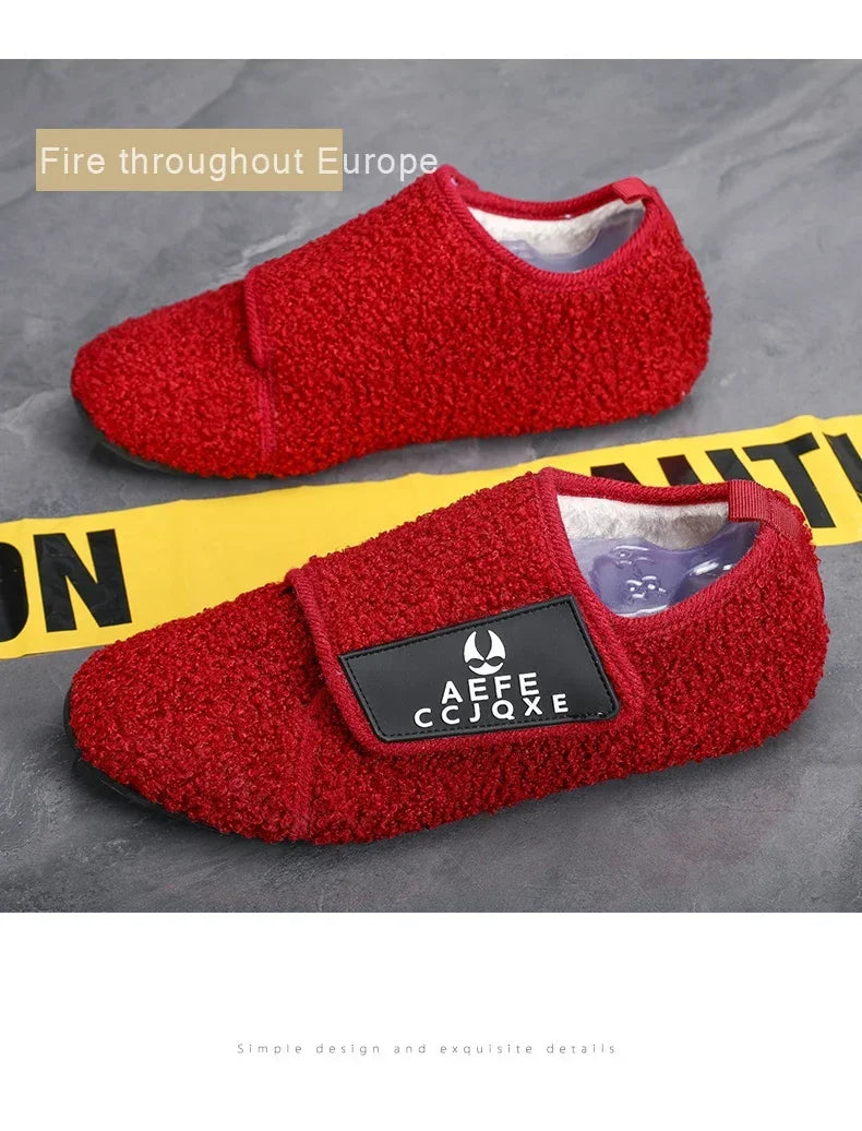 MAEDEF Fashion Men Winter Plush Warm Slippers Flat Soft Slides Indoor Bedroom Home Non-slip Shoes for Couples in Winter Shoes