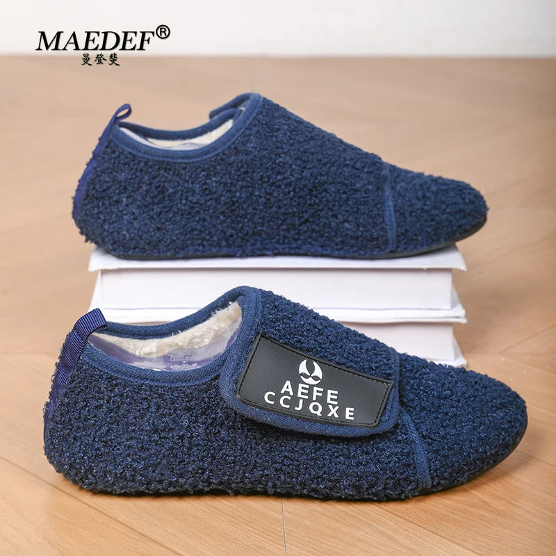 MAEDEF Fashion Men Winter Plush Warm Slippers Flat Soft Slides Indoor Bedroom Home Non-slip Shoes for Couples in Winter Shoes