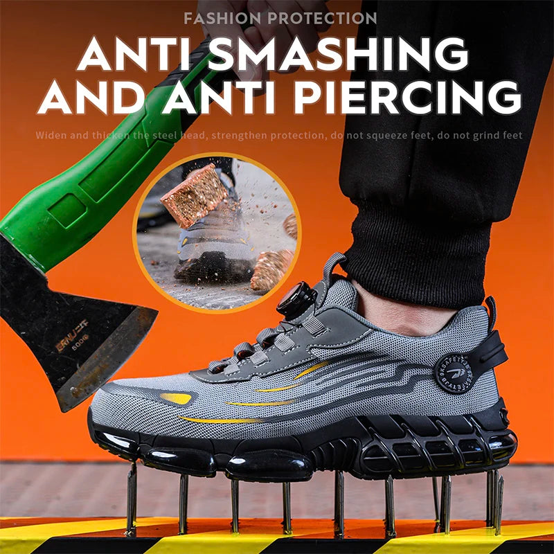 Rotating Button New Safety Shoes Men Anti-smash Anti-puncture Work Shoes Fashion Men Sport Shoes Security Protective Boots Men