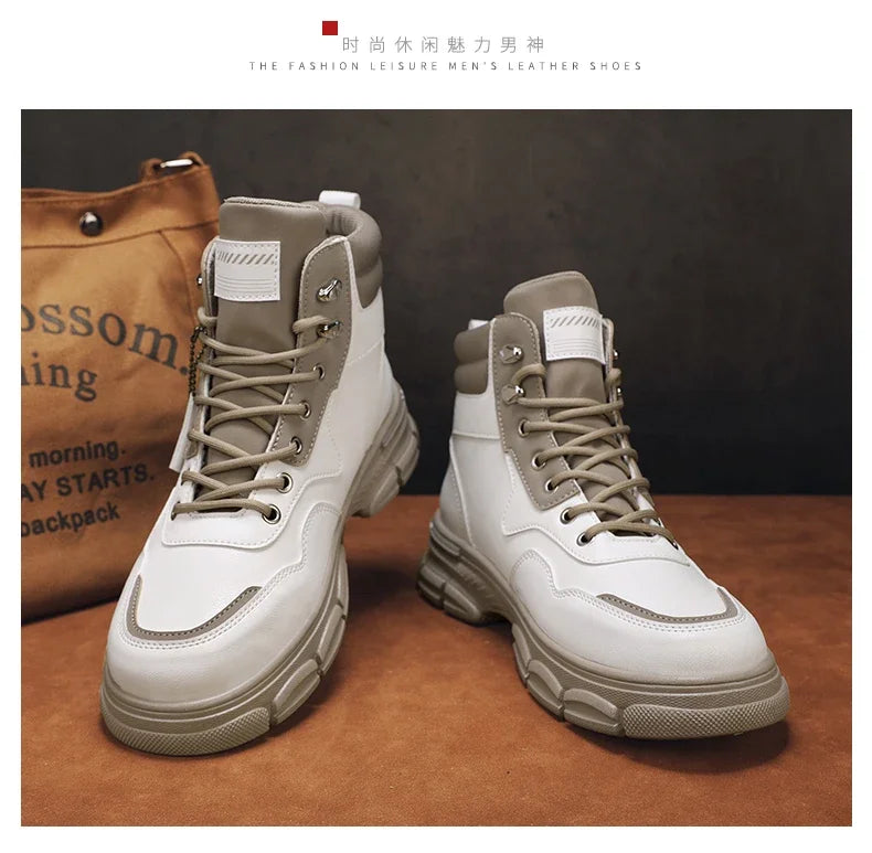 Casual High Top Boots Men Leather Shoes Fashion Outdoor Motorcycle Ankle Military Boots Men's Winter Tactical Boots