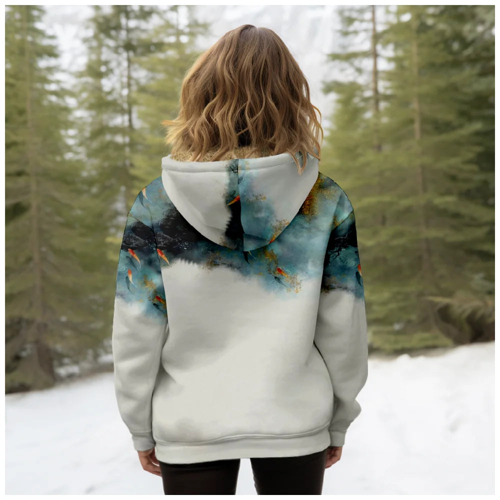 Daily Casual Winter Parkas for Girls with Artistic Print, Warm Fleece Lining and Zipper