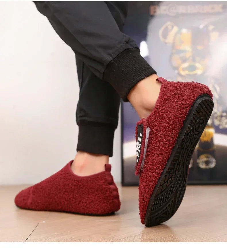 MAEDEF Fashion Men Winter Plush Warm Slippers Flat Soft Slides Indoor Bedroom Home Non-slip Shoes for Couples in Winter Shoes