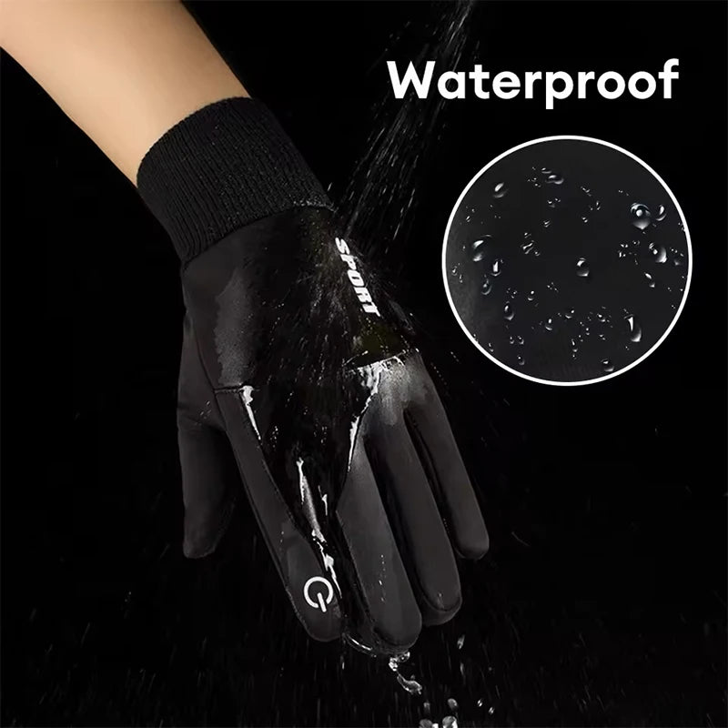 Winter Warm Gloves Full-Finger Waterproof Cycling Outdoor Sports Motorcycle Skiing Touch Screen Fleece Cycling Gloves