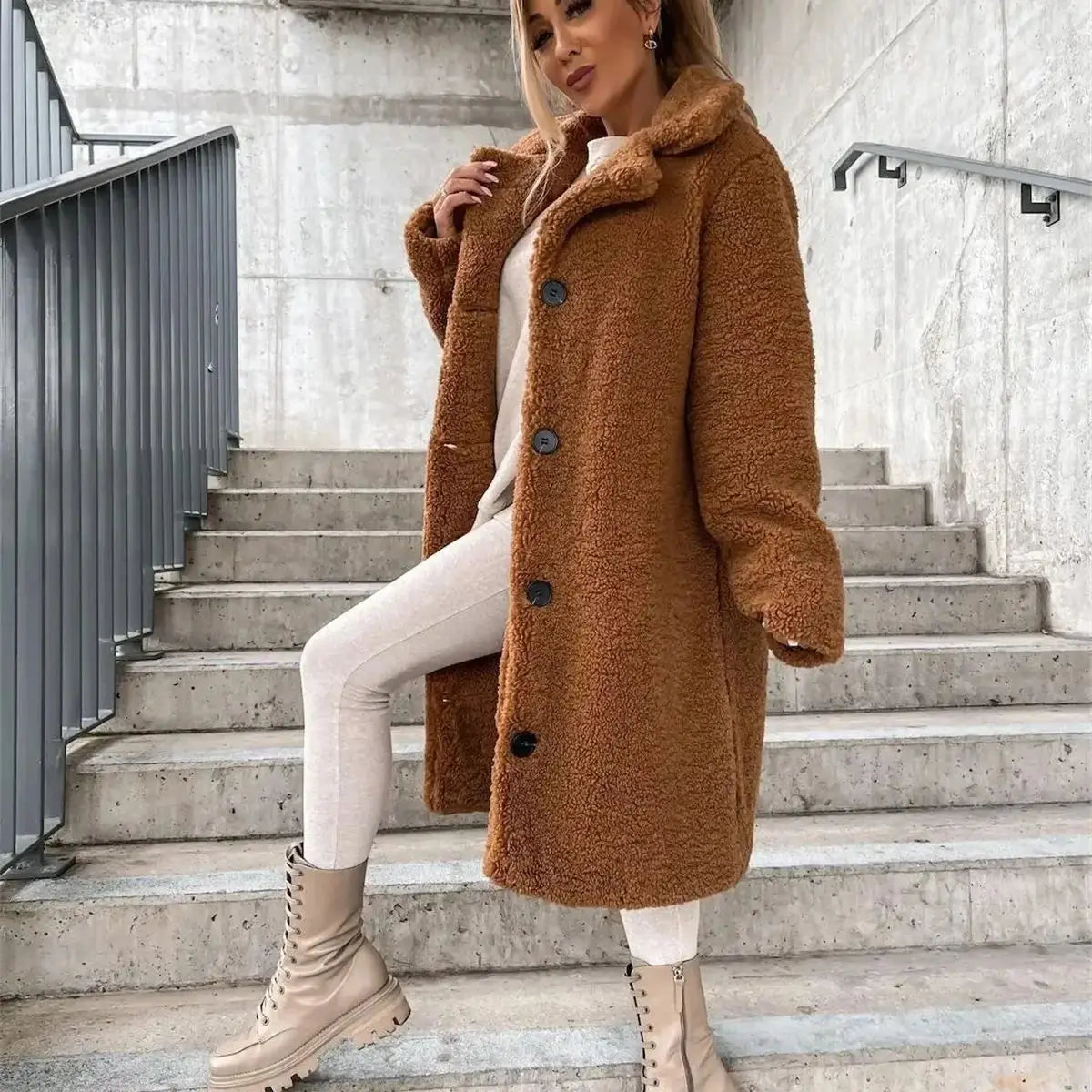 Long Sleeve Lapel Coat For Women 2024 Winter Fall Fashion Solid Coats Single Breasted Clothes Casual Basic Mid-length Overcoat