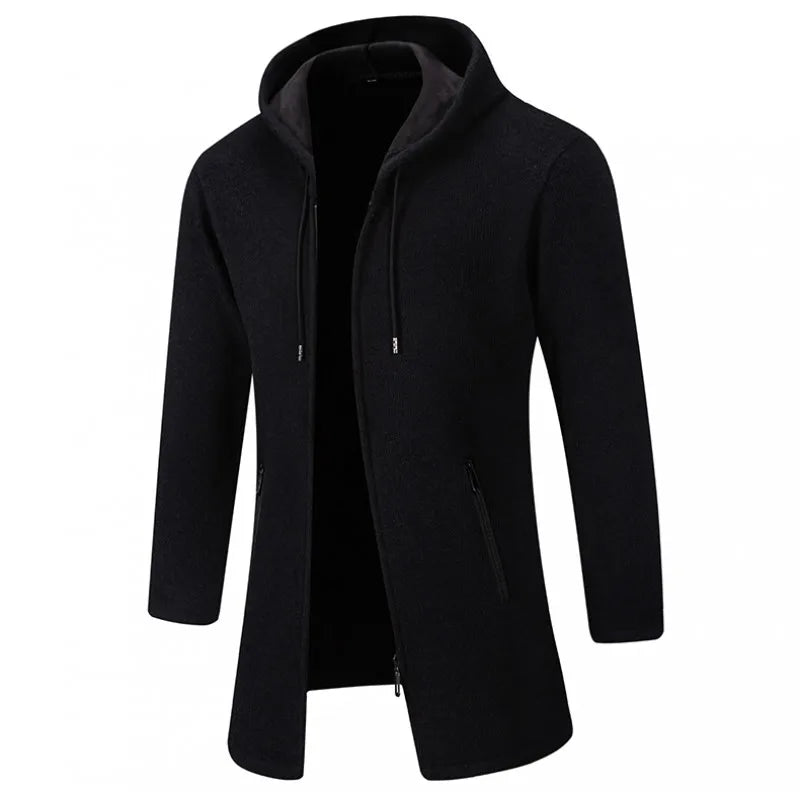 Autumn Winter Mens Hooded Coat Brand New Solid Color Warm Thick Casual Windbreaker Jacket Fashion Mens Cardigan