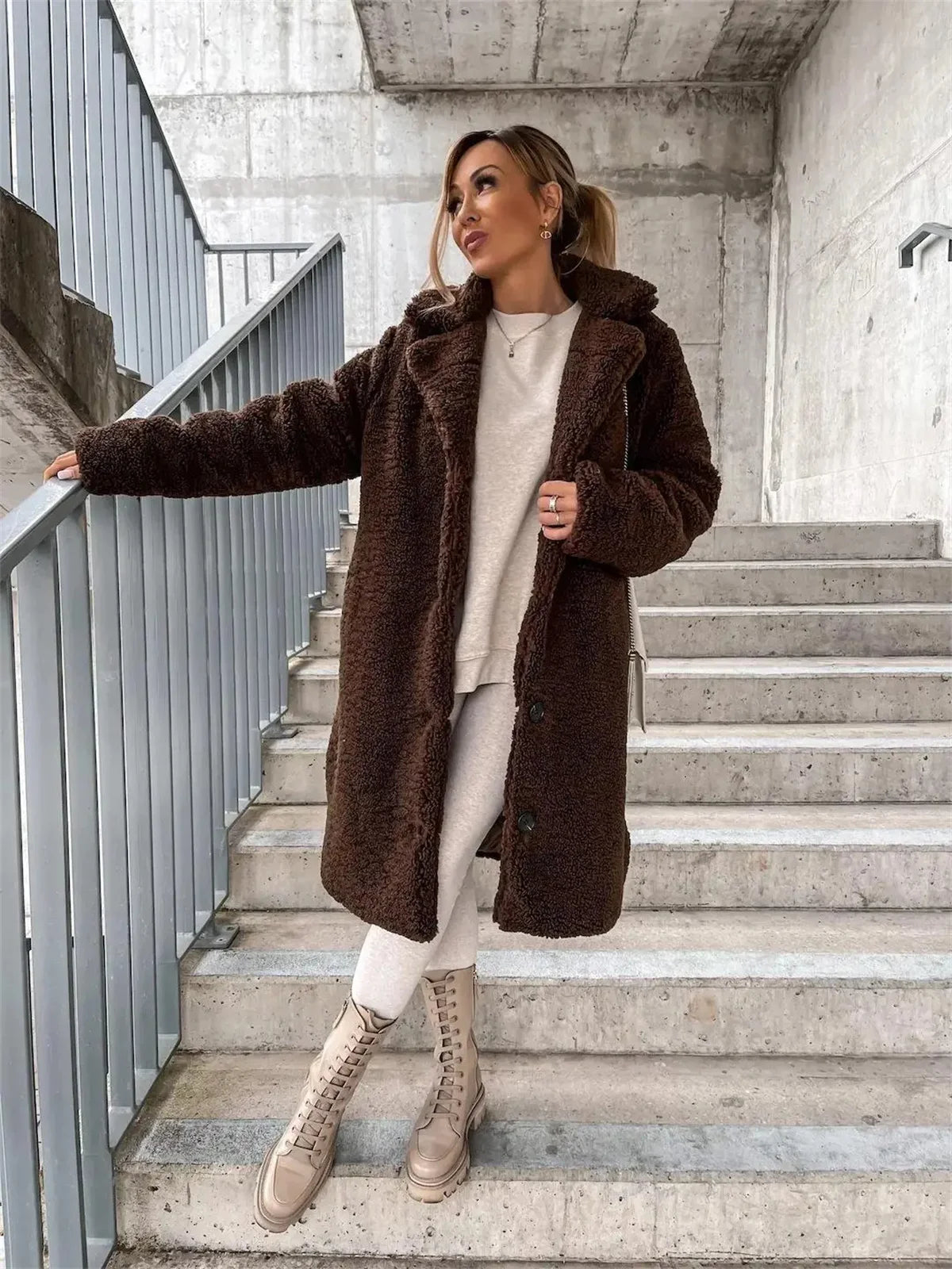 Long Sleeve Lapel Coat For Women 2024 Winter Fall Fashion Solid Coats Single Breasted Clothes Casual Basic Mid-length Overcoat