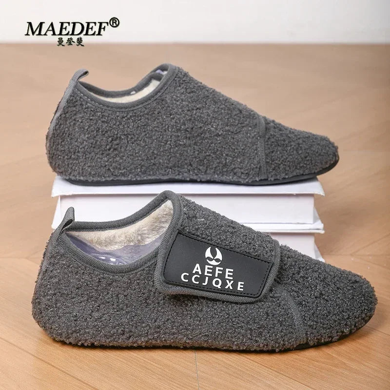 MAEDEF Fashion Men Winter Plush Warm Slippers Flat Soft Slides Indoor Bedroom Home Non-slip Shoes for Couples in Winter Shoes