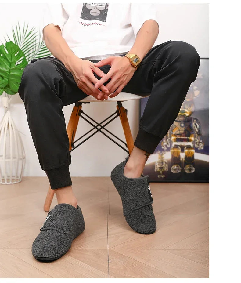 MAEDEF Fashion Men Winter Plush Warm Slippers Flat Soft Slides Indoor Bedroom Home Non-slip Shoes for Couples in Winter Shoes