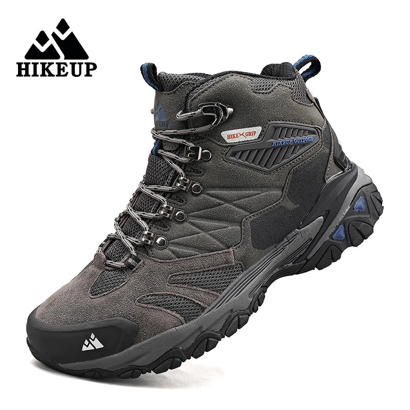 HIKEUP Winter Boot Men Outdoor Hiking Boots Suede High Top Trekking Men Shoes Rainproof Tactical Combat Military Boots