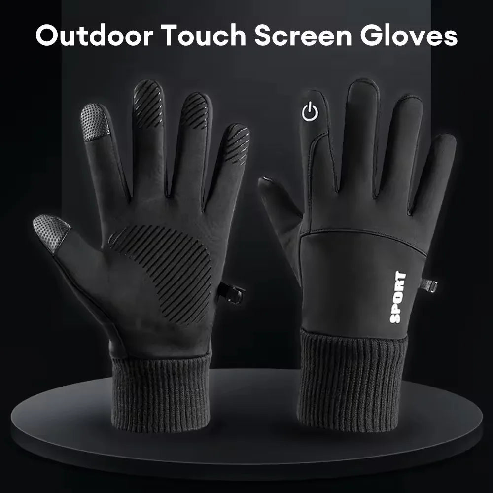 Winter Warm Gloves Full-Finger Waterproof Cycling Outdoor Sports Motorcycle Skiing Touch Screen Fleece Cycling Gloves