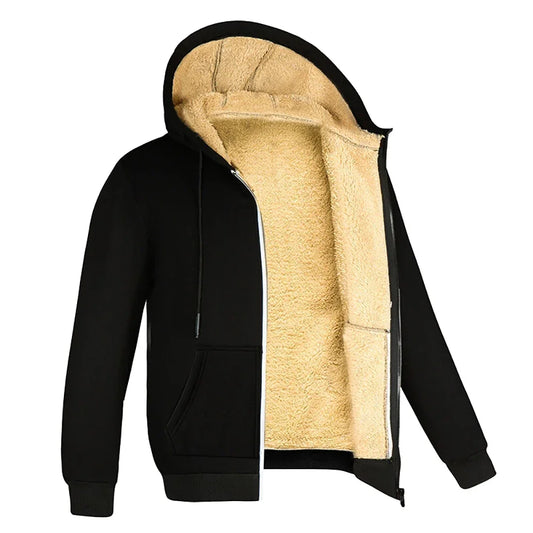 Winter Thicke Men's Hoodies Lambwool Warm Zipper Sweatshirts Loose Casual Solid Color Zip Up Jacket Male Long Sleeve Cardigan