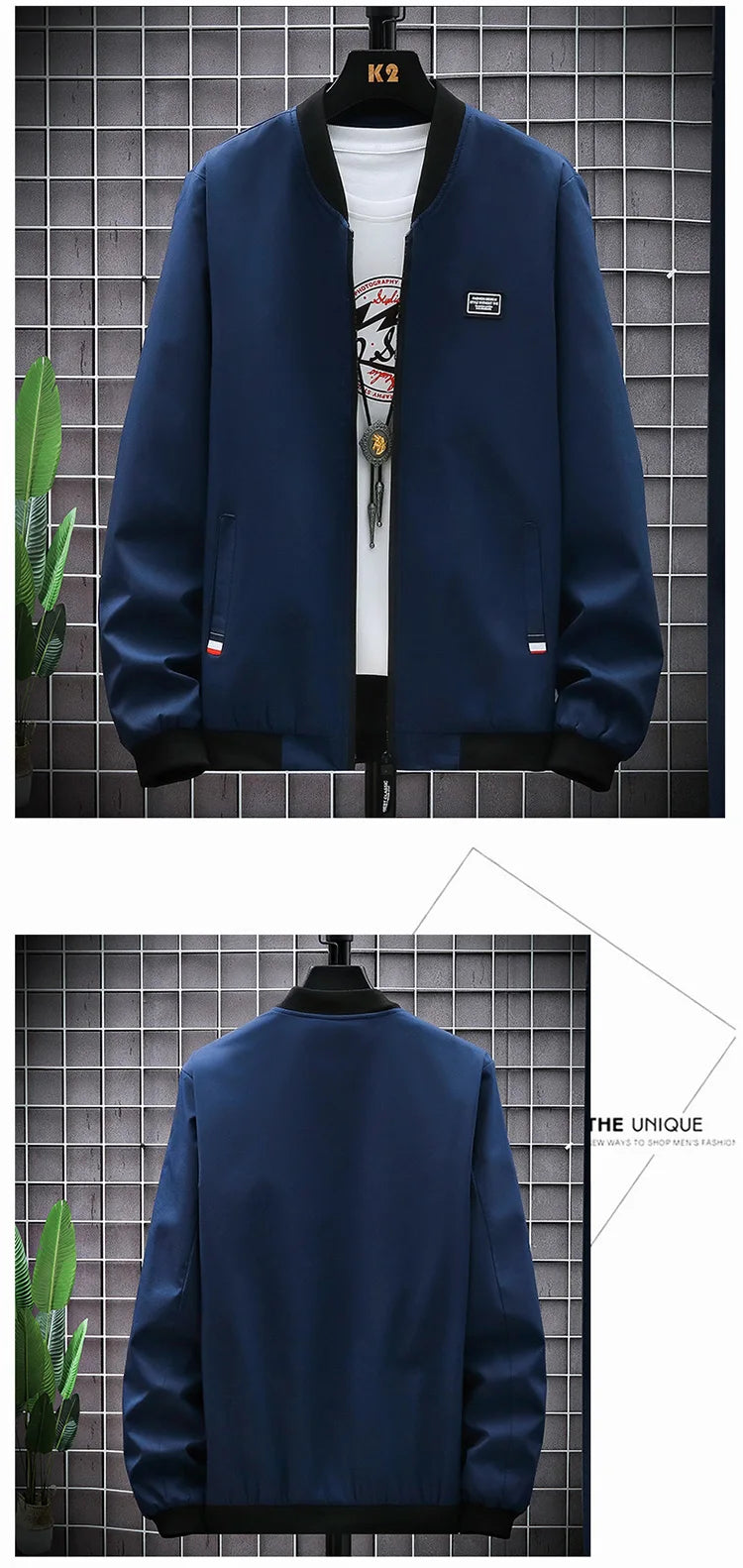 Men's Casual Long Sleeve Zipper Baseball Collar Bomber Jacket, Chic And Trendy Regular Fit Windbreaker Jacket For Spring