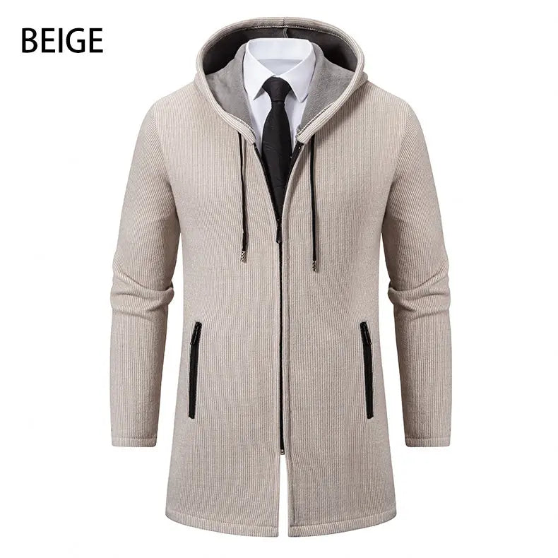 Autumn Winter Mens Hooded Coat Brand New Solid Color Warm Thick Casual Windbreaker Jacket Fashion Mens Cardigan