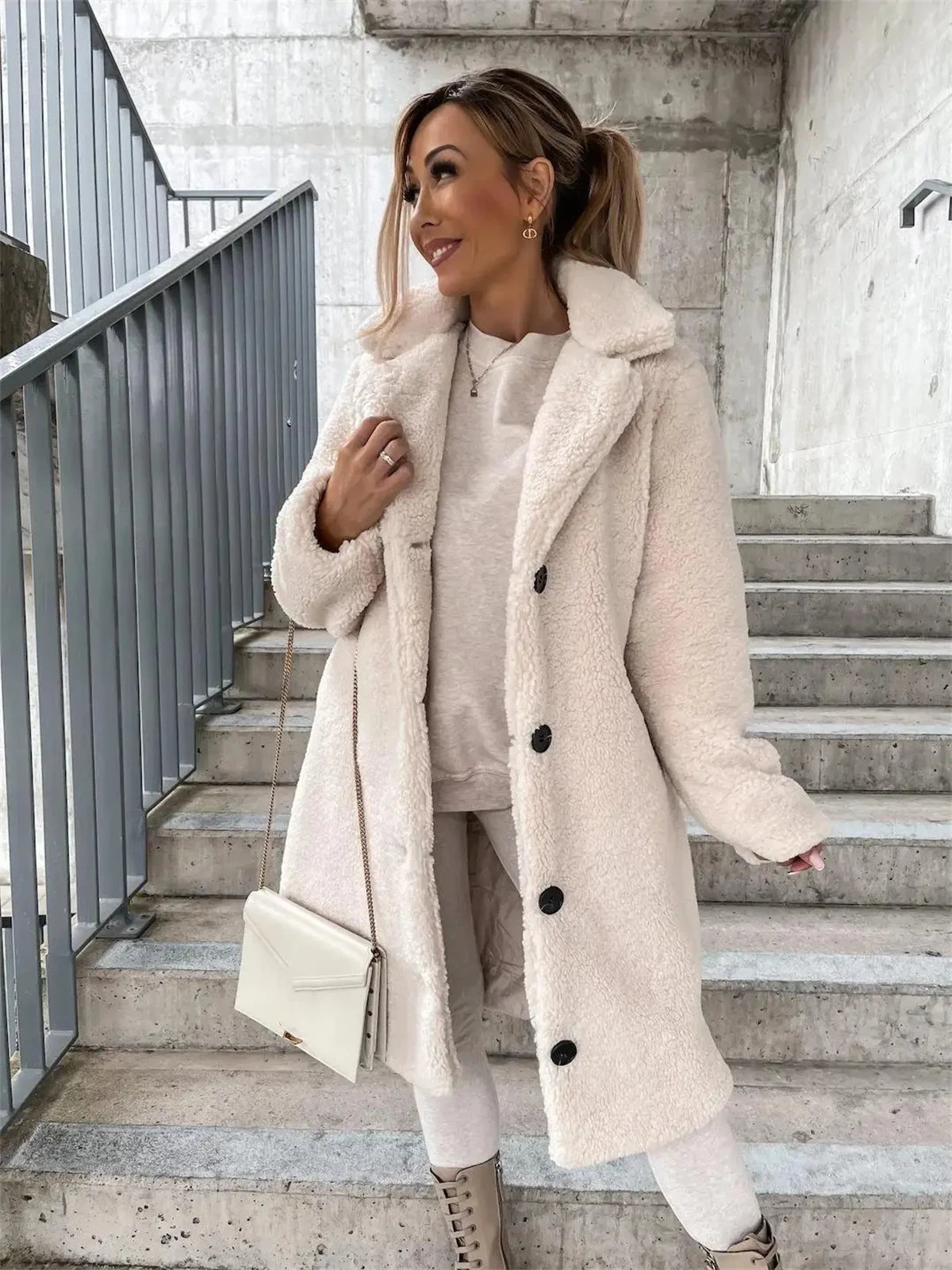 Long Sleeve Lapel Coat For Women 2024 Winter Fall Fashion Solid Coats Single Breasted Clothes Casual Basic Mid-length Overcoat