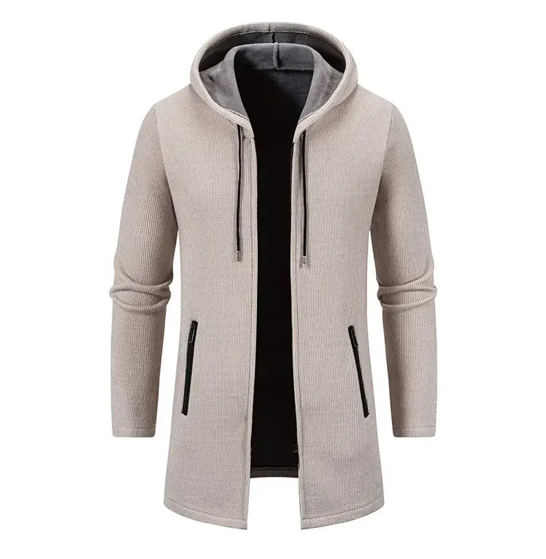 Autumn Winter Mens Hooded Coat Brand New Solid Color Warm Thick Casual Windbreaker Jacket Fashion Mens Cardigan