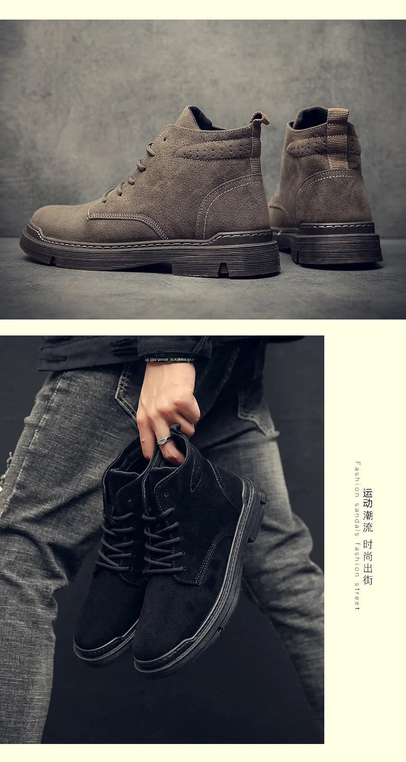 autumn winter New warm men shoes Retro mid top casual workwear boots Fashion comfort breathable shoe Light trendy male boot