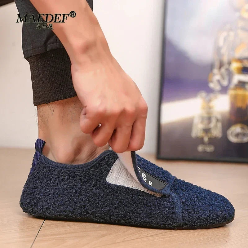 MAEDEF Fashion Men Winter Plush Warm Slippers Flat Soft Slides Indoor Bedroom Home Non-slip Shoes for Couples in Winter Shoes