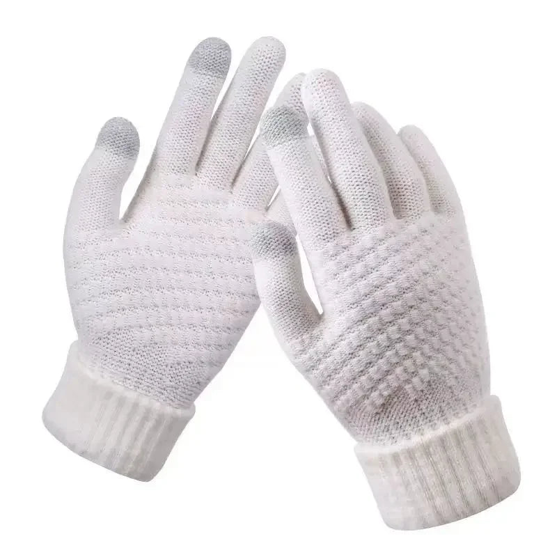 Women Men Warm Winter Touch Screen Gloves Stretch Classical Knit Mittens Wool Full Finger Outdoor Cycling Driving Glove