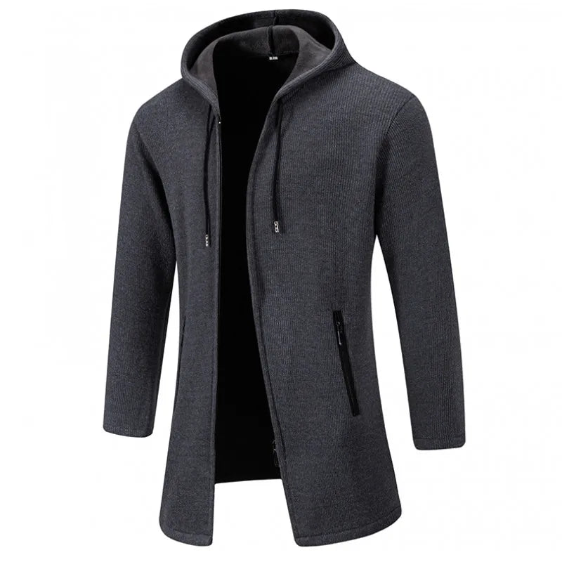 Autumn Winter Mens Hooded Coat Brand New Solid Color Warm Thick Casual Windbreaker Jacket Fashion Mens Cardigan