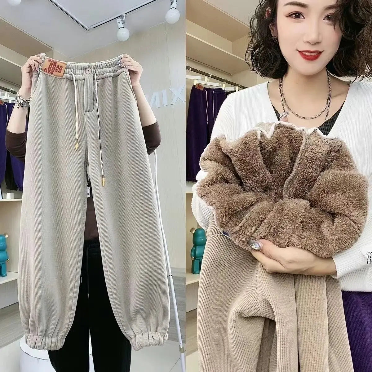 Thick Women's Plush Pants Winter New Loose Versatile Extra Thick Warm Pants Extra Thick Lamb Fleece Women's Harlan Pants