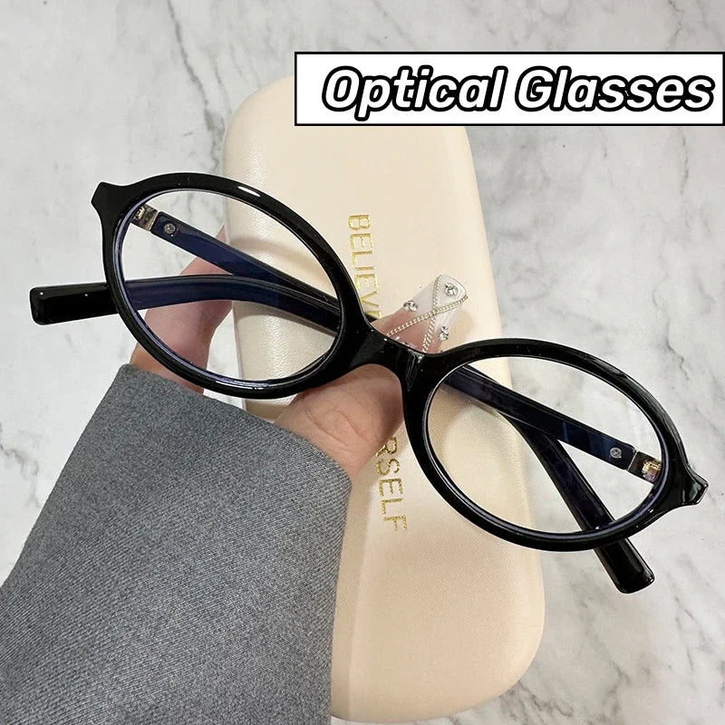 Anti-blue Light Eyeglasses Eye Protection Oval Small Frame Retro Female Korean Plain Glasses Ladies Optical Spectacle Eyeglass