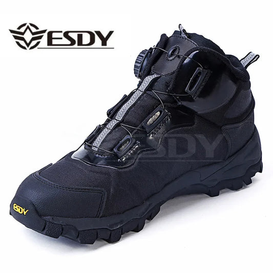 Men Tactical Boots Winter Leather Lace Up Combat Ankle Boots Mens Flat Safety Work Shoes Outdoor Sports Boots Hiking Shoes