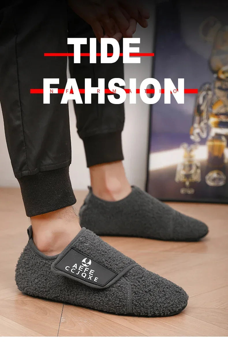 MAEDEF Fashion Men Winter Plush Warm Slippers Flat Soft Slides Indoor Bedroom Home Non-slip Shoes for Couples in Winter Shoes