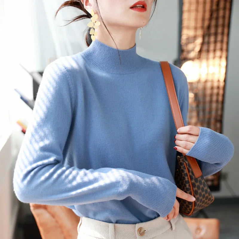 Autumn Winter chic Bottom Sweaters Women Fashion Turtleneck Pullover Slim Long Sleeve Knitted Jumpers Soft Warm Pull Femme Top