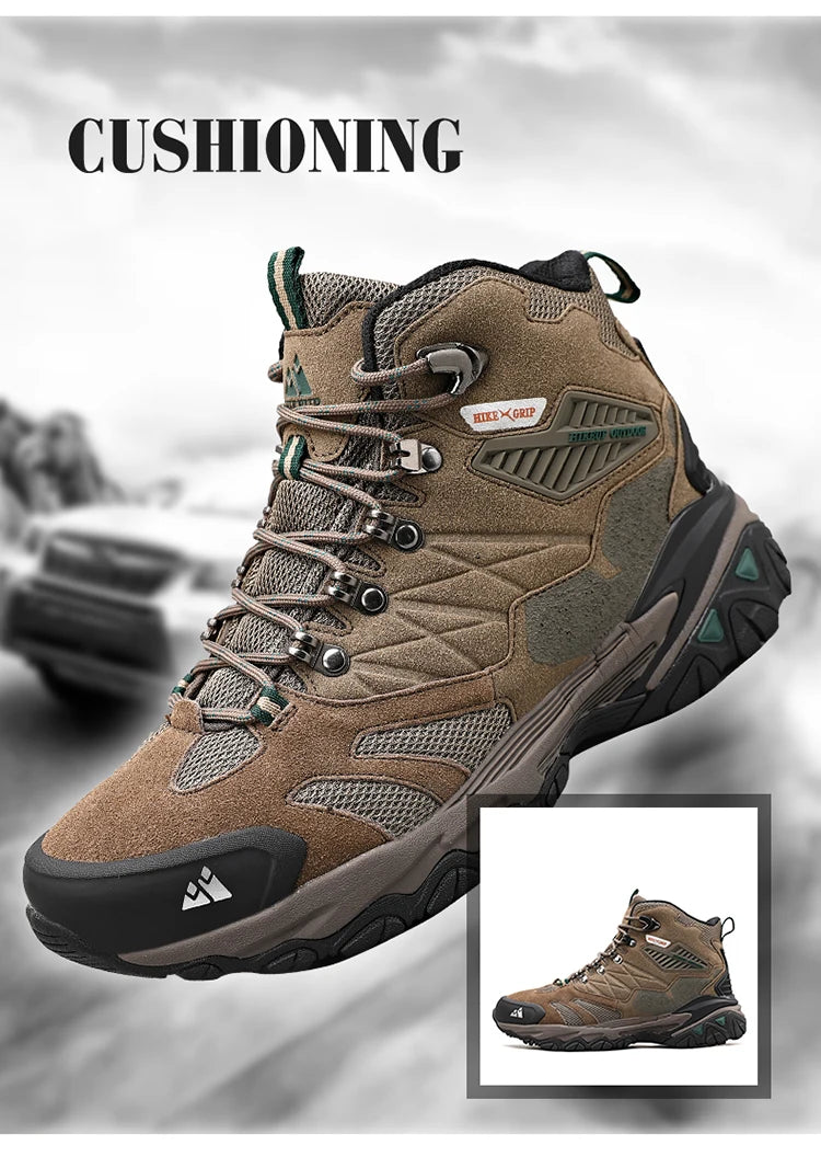 HIKEUP Winter Boot Men Outdoor Hiking Boots Suede High Top Trekking Men Shoes Rainproof Tactical Combat Military Boots