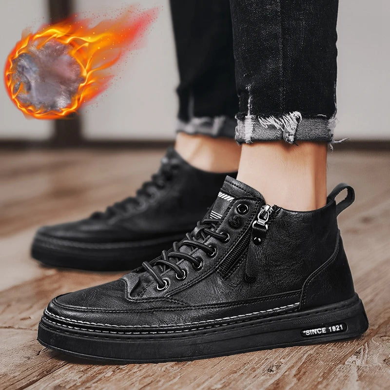 Leather Boots Men Spring High Casual Shoes for Men Trend Zipper Walk Flats Winter Shoes Vulcanized Ankle Boots New Zapatillas