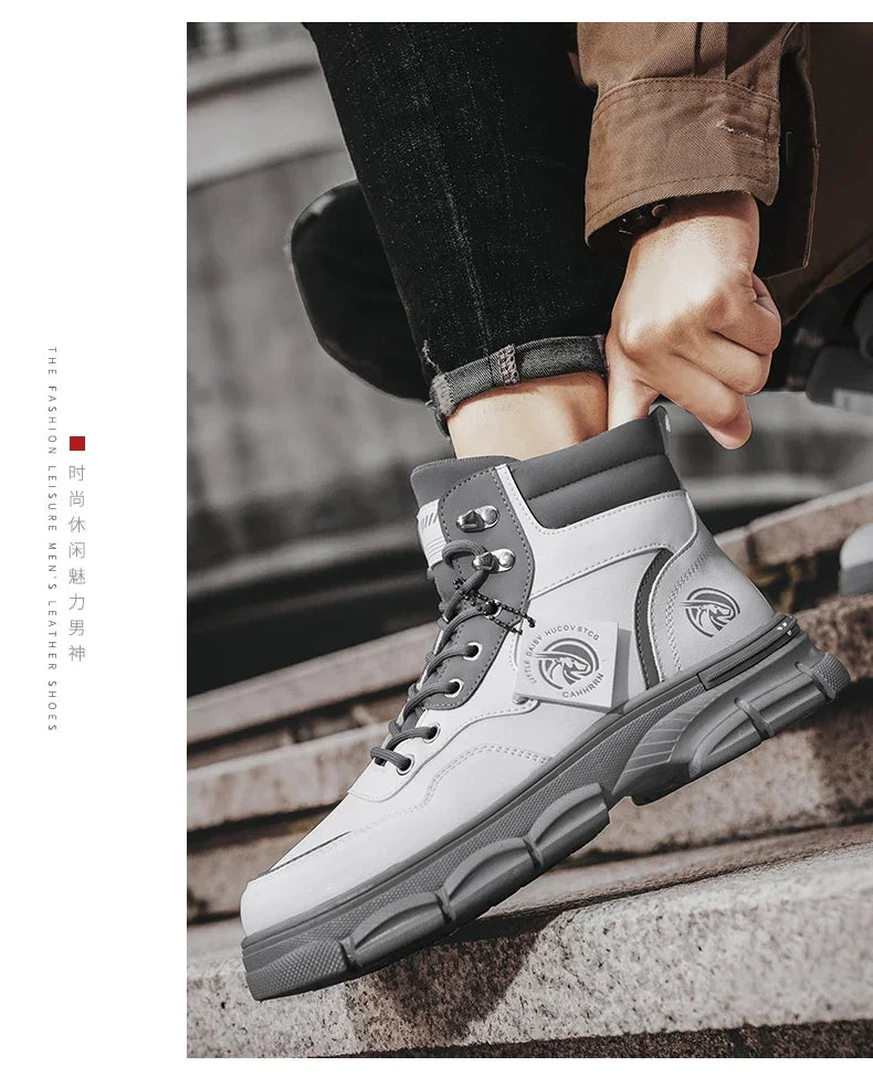 Casual High Top Boots Men Leather Shoes Fashion Outdoor Motorcycle Ankle Military Boots Men's Winter Tactical Boots