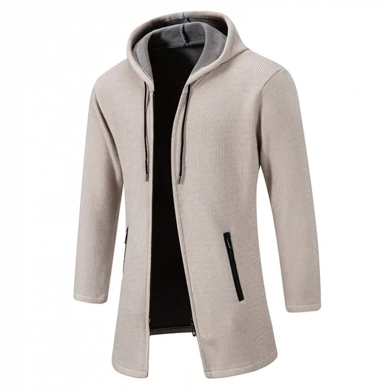 Autumn Winter Mens Hooded Coat Brand New Solid Color Warm Thick Casual Windbreaker Jacket Fashion Mens Cardigan