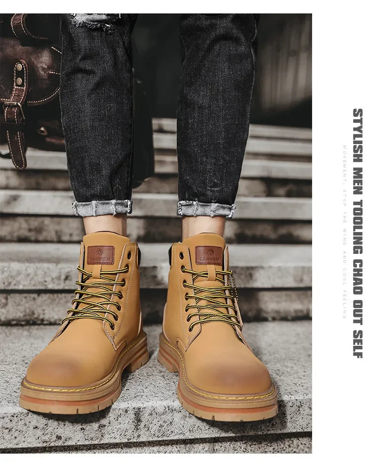 High Top Boots Men's Leather Shoes Fashion Motorcycle Ankle Boots for Men Winter Boots Man Shoes Lace-Up Botas Hombre