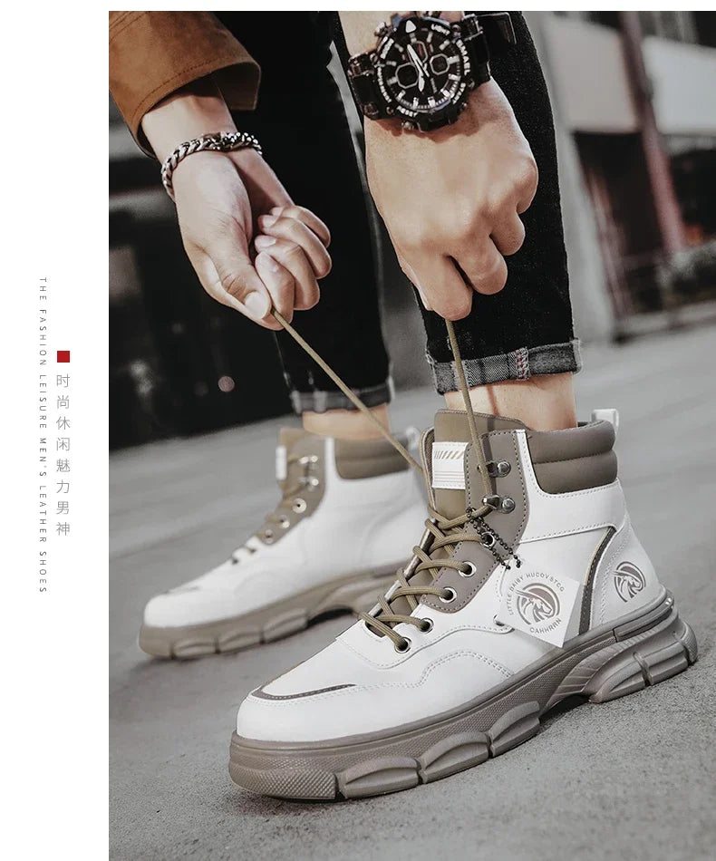 Casual High Top Boots Men Leather Shoes Fashion Outdoor Motorcycle Ankle Military Boots Men's Winter Tactical Boots