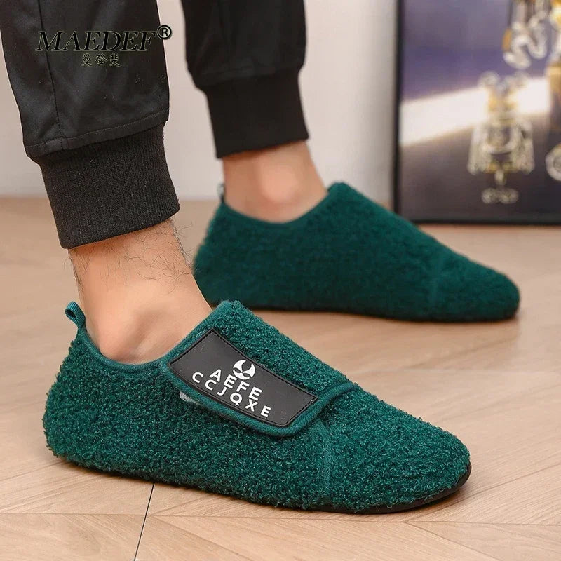 MAEDEF Fashion Men Winter Plush Warm Slippers Flat Soft Slides Indoor Bedroom Home Non-slip Shoes for Couples in Winter Shoes