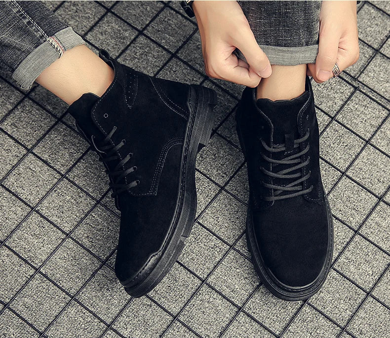 autumn winter New warm men shoes Retro mid top casual workwear boots Fashion comfort breathable shoe Light trendy male boot