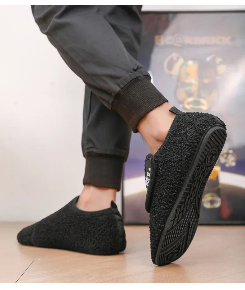 MAEDEF Fashion Men Winter Plush Warm Slippers Flat Soft Slides Indoor Bedroom Home Non-slip Shoes for Couples in Winter Shoes