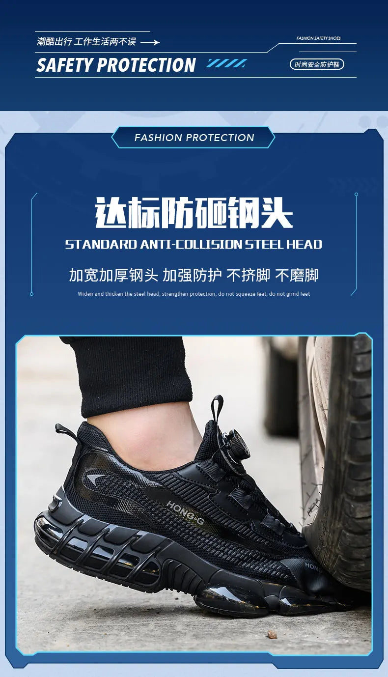 Men Rotating Button Work Sneakers Steel Toe Shoes Safety Boots Puncture-Proof work Shoes Indestructible Fashion Protective Shoes