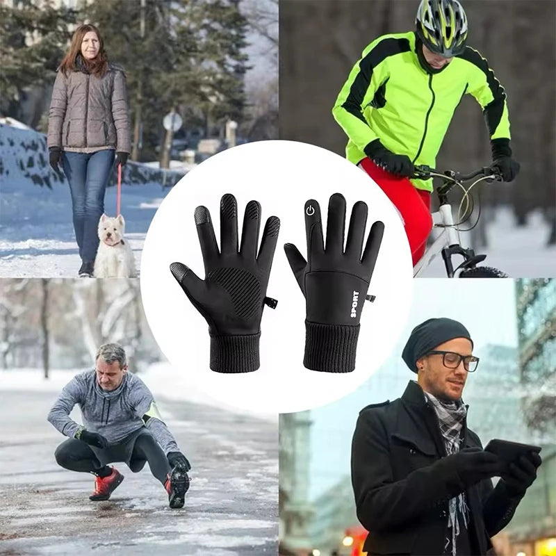 Winter Warm Gloves Full-Finger Waterproof Cycling Outdoor Sports Motorcycle Skiing Touch Screen Fleece Cycling Gloves