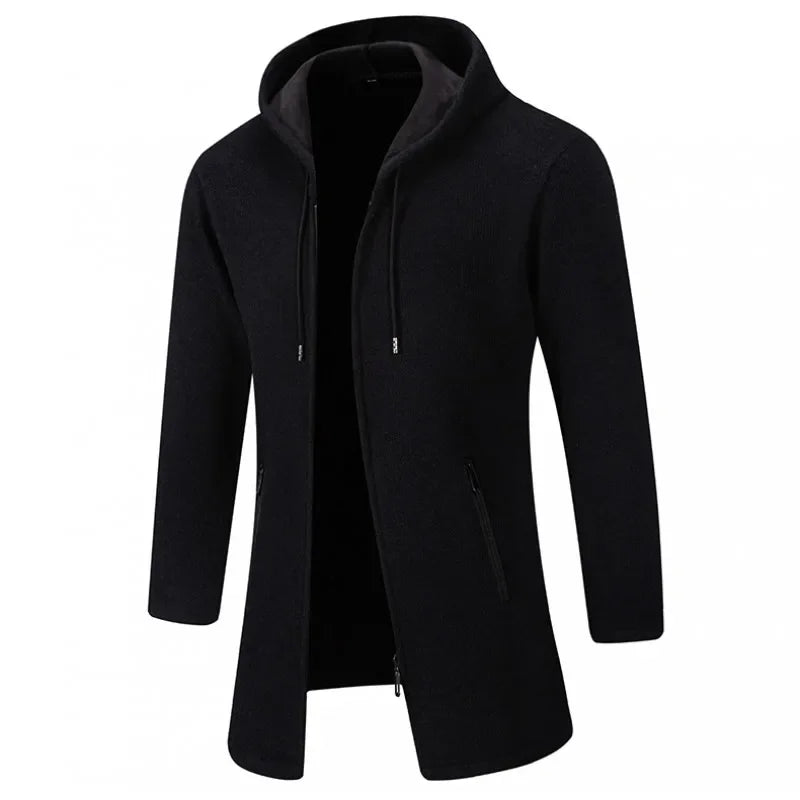 Autumn Winter Mens Hooded Coat Brand New Solid Color Warm Thick Casual Windbreaker Jacket Fashion Mens Cardigan