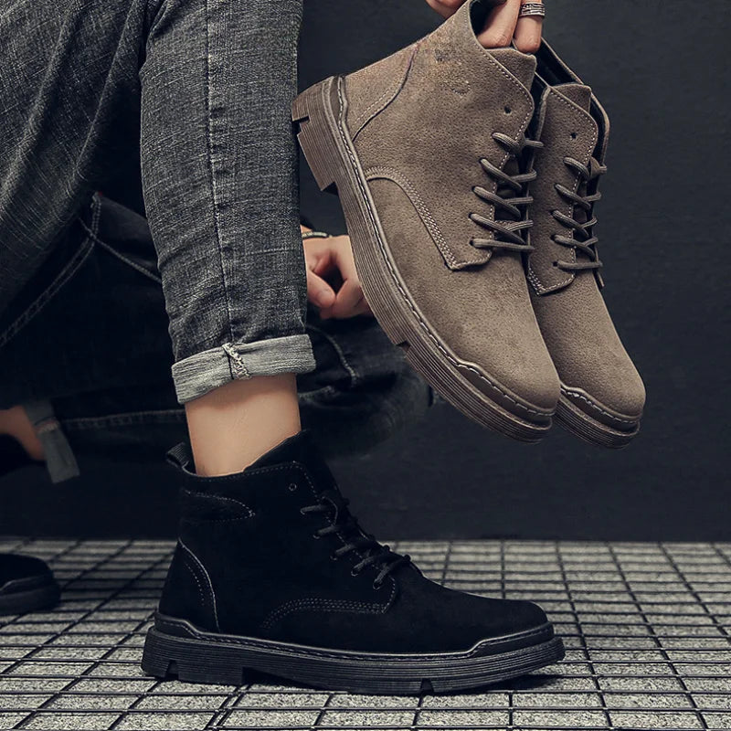 autumn winter New warm men shoes Retro mid top casual workwear boots Fashion comfort breathable shoe Light trendy male boot